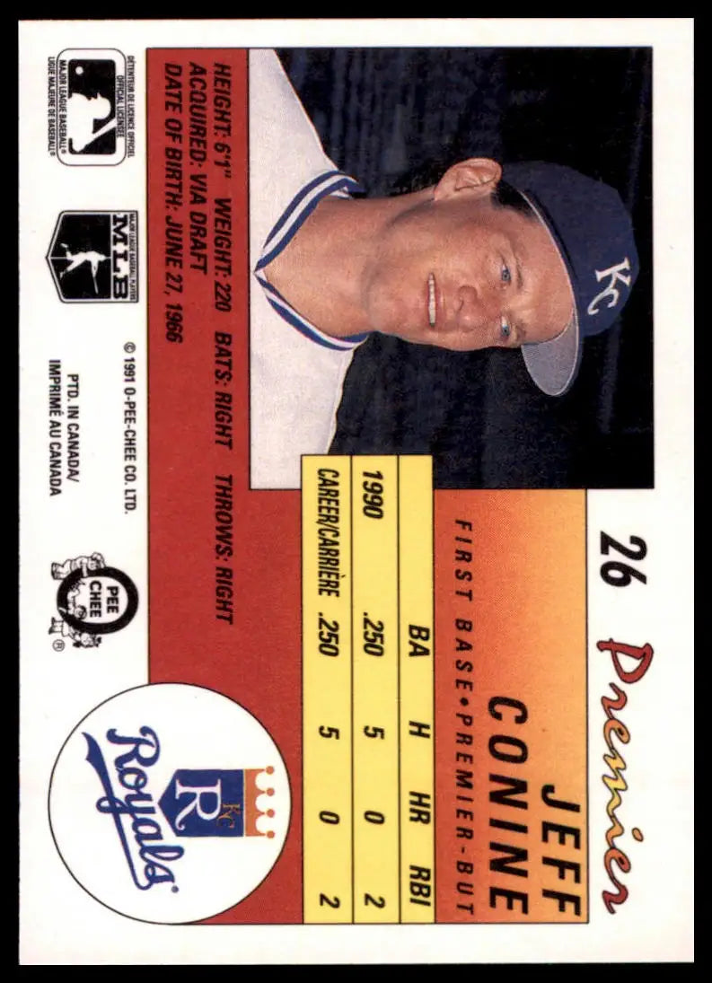 1991 O-Pee-Chee Premier Jeff Conine RC 26 Kansas City Royals NM - Baseball Card Single