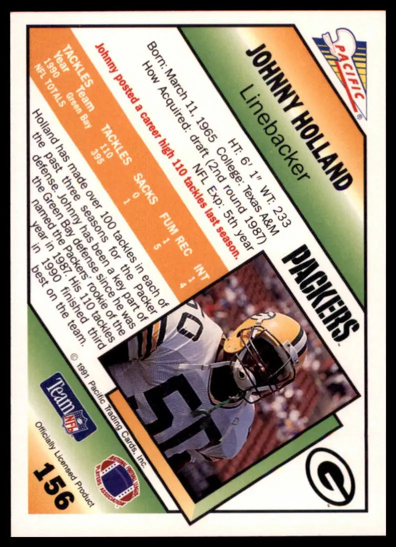 1991 Pacific Johnny Holland 156 Green Bay Packers NM - Football Card Single