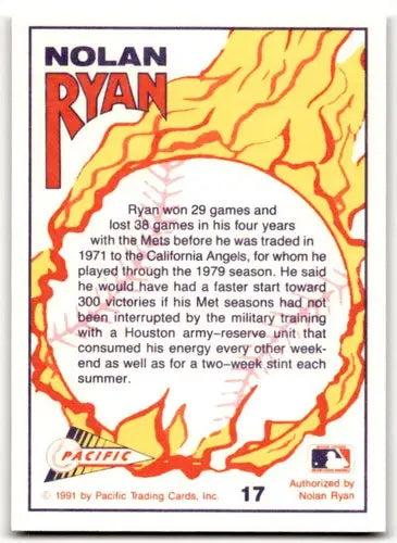 Pacific Ryan Texas baseball card featuring Nolan Ryan from the 1991 Pacific Ryan Texas Express series