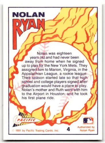 Pacific Ryan Texas baseball card from 1991 Pacific Ryan Texas Express I #4 Nolan Ryan NM-MT Mets
