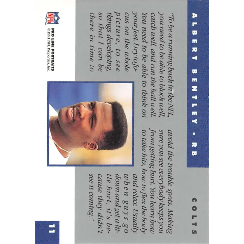 1991 Pro Line Portraits #11 Albert Bentley EX-NM Indianapolis Colts Football Card - Football Card Single