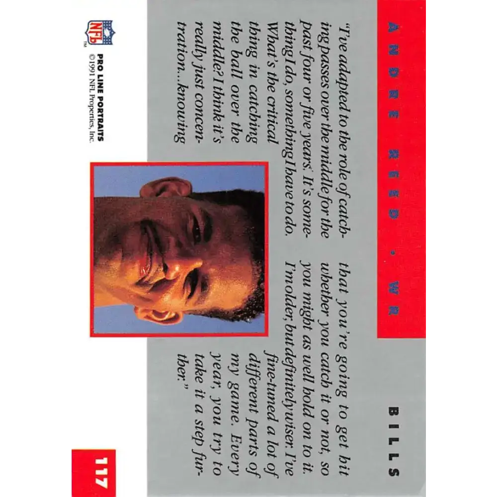 1991 Pro Line Portraits #117 Andre Reed EX-NM Buffalo Bills Football Card - Football Card Single