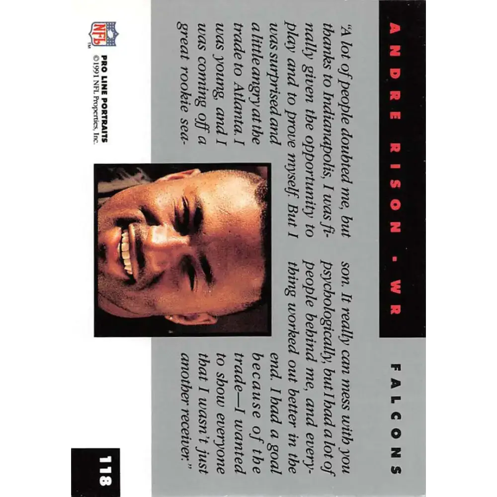 1991 Pro Line Portraits #118 Andre Rison EX-NM Atlanta Falcons Football Card - Football Card Single