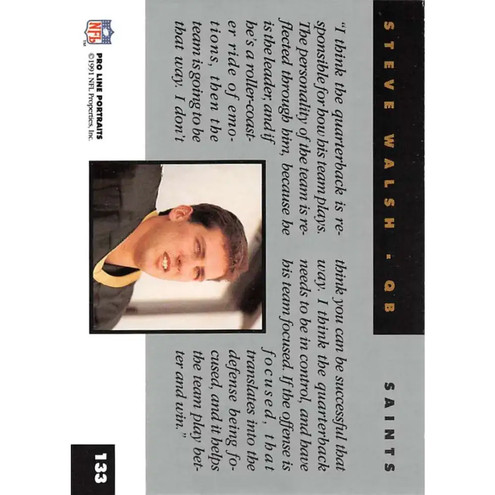 1991 Pro Line Portraits #133 Steve Walsh EX-NM New Orleans Saints Football Card - Football Card Single