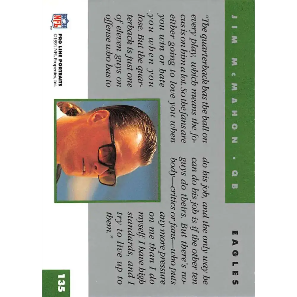 1991 Pro Line Portraits #135 Jim McMahon EX-NM Philadelphia Eagles Football Card - Football Card Single