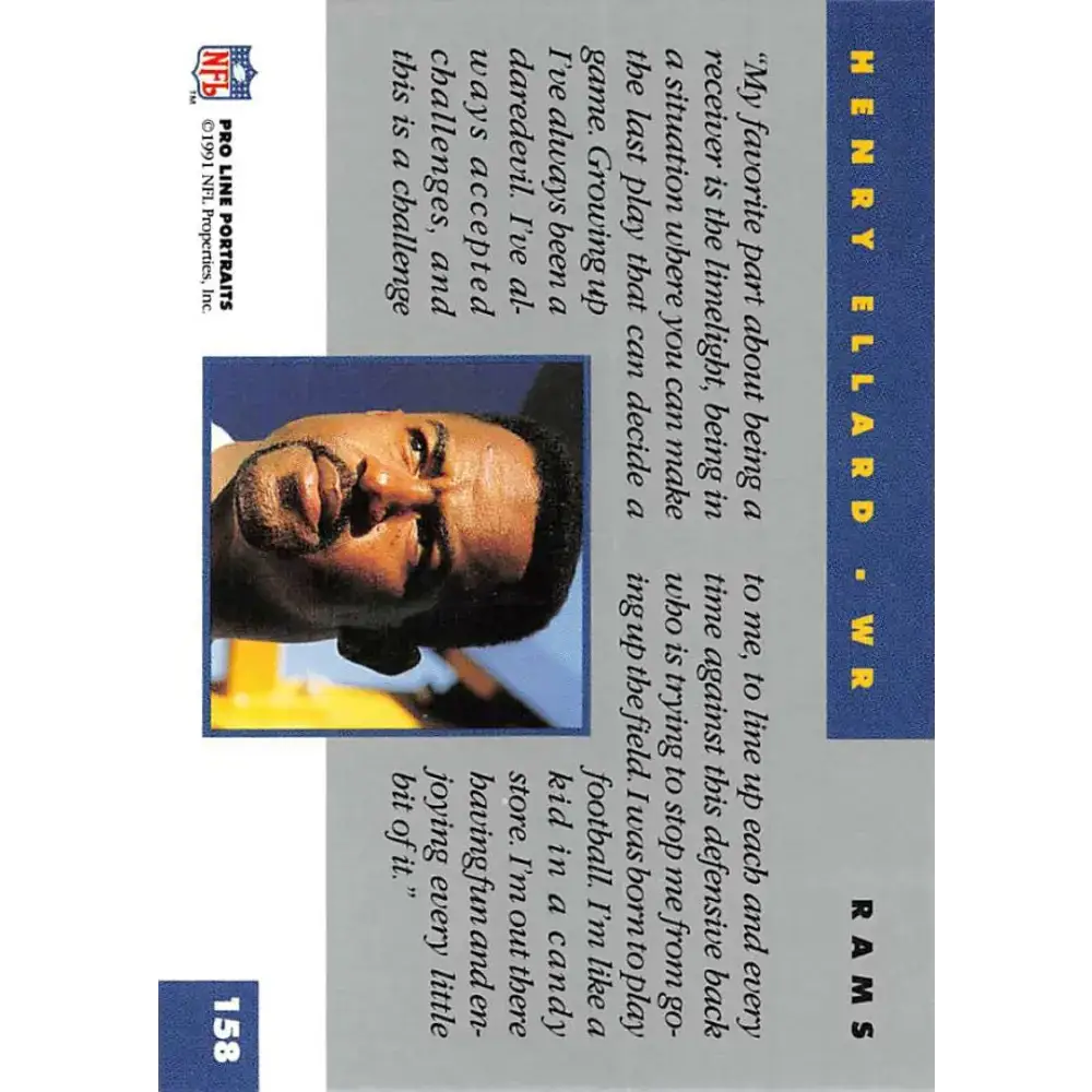 1991 Pro Line Portraits #158 Henry Ellard EX-NM Los Angeles Rams Football Card - Football Card Single