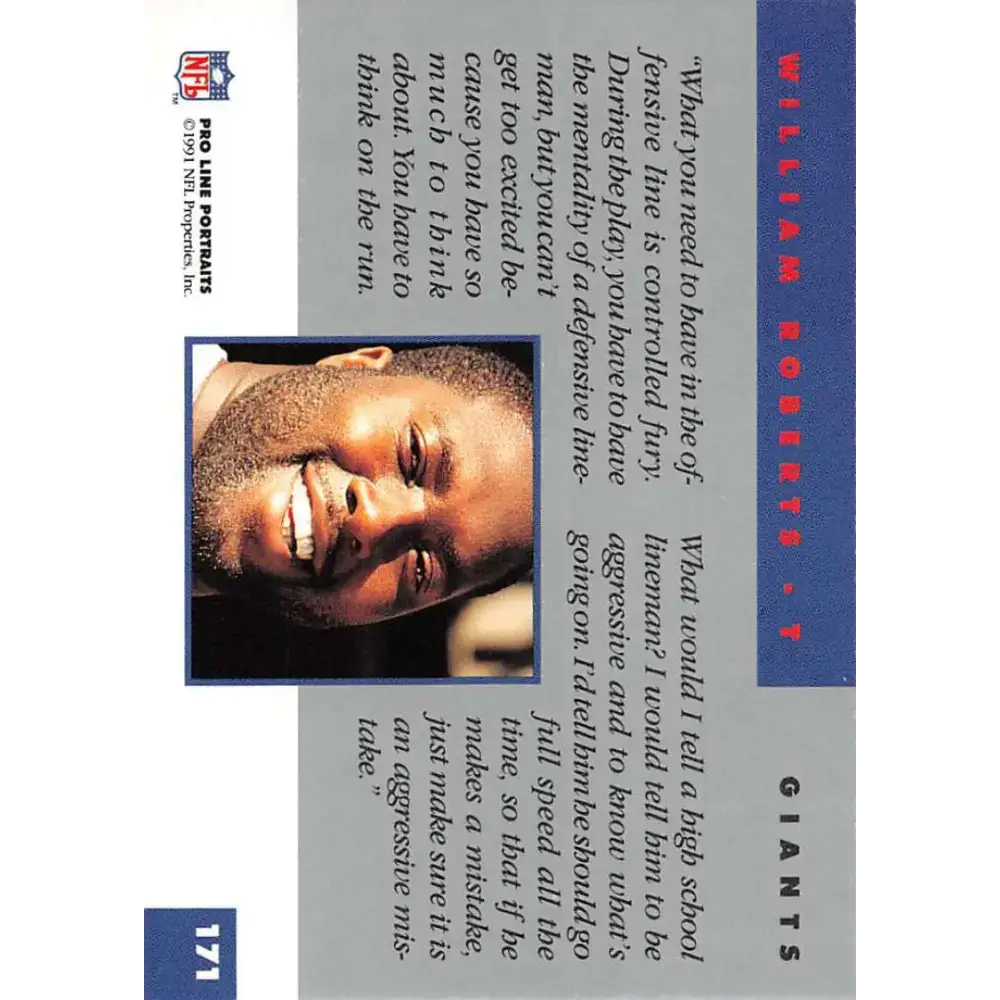 1991 Pro Line Portraits #171 William Roberts EX-NM New York Giants Football Card - Football Card Single