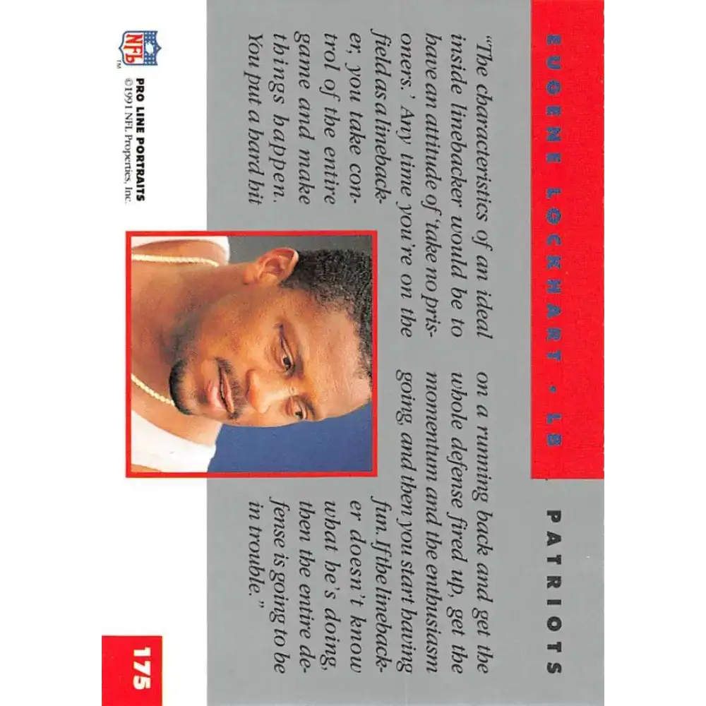 1991 Pro Line Portraits #175 Eugene Lockhart EX-NM New England Patriots Football Card - Football Card Single