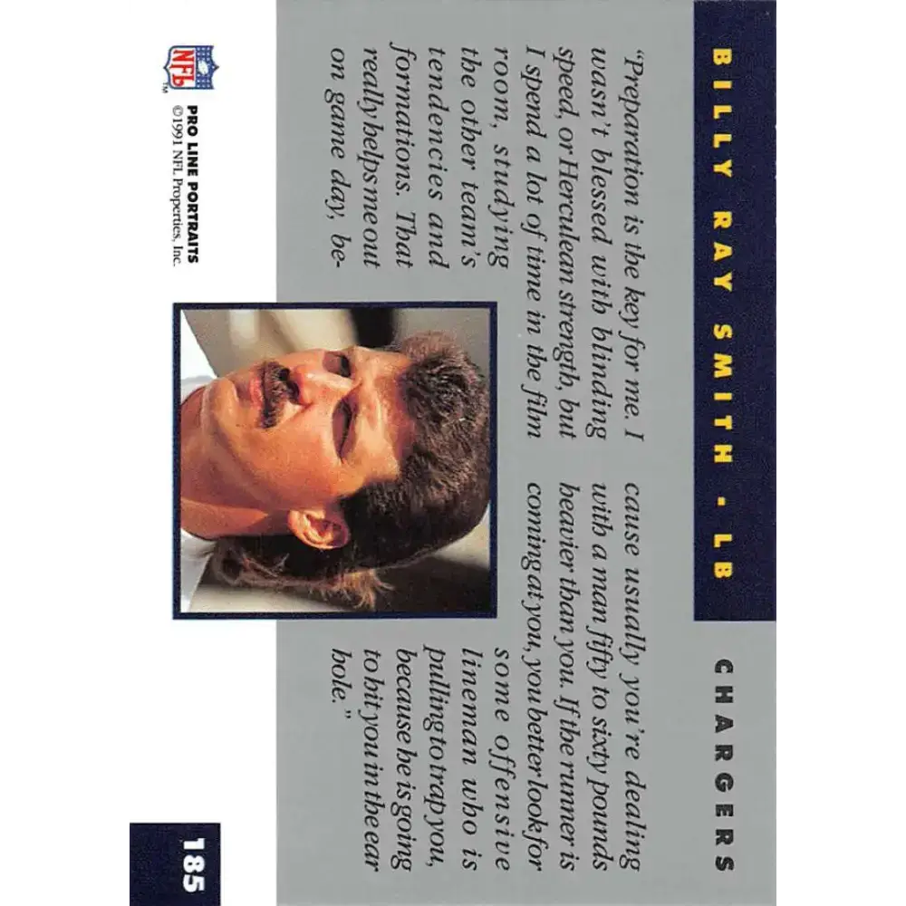1991 Pro Line Portraits #185 Billy Ray Smith EX-NM San Diego Chargers Football Card - Football Card Single
