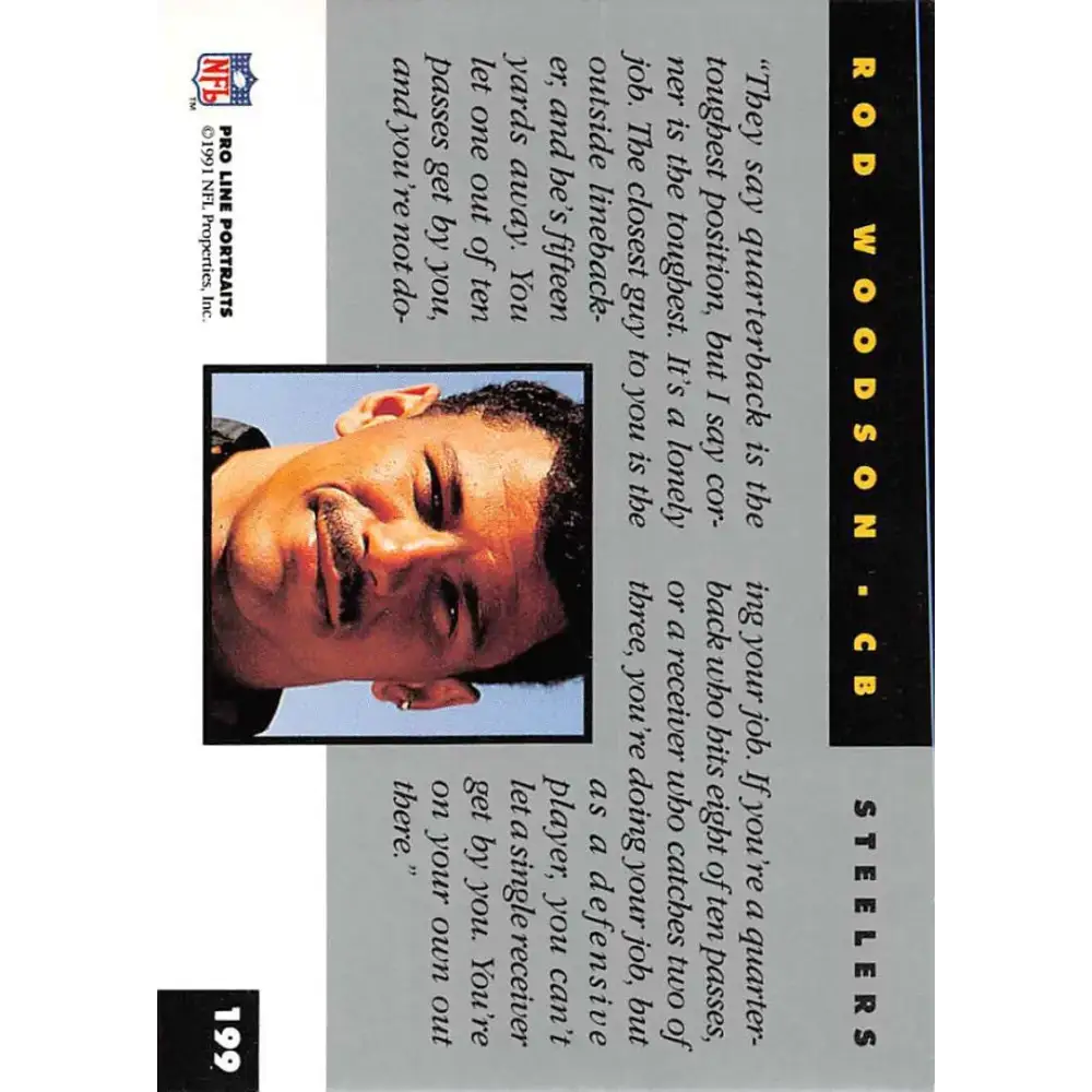 1991 Pro Line Portraits #199 Rod Woodson EX-NM Pittsburgh Steelers Football Card - Football Card Single