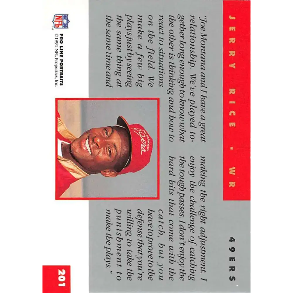 1991 Pro Line Portraits #201 Jerry Rice EX-NM San Francisco 49ers Football Card - Football Card Single