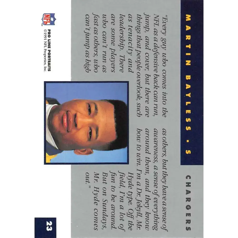 1991 Pro Line Portraits #23 Martin Bayless EX-NM San Diego Chargers Football Card - Football Card Single