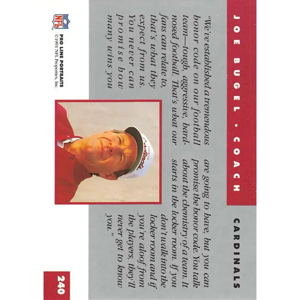 1991 Pro Line Portraits #240 Joe Bugel EX-NM Phoenix Cardinals Football Card - Football Card Single