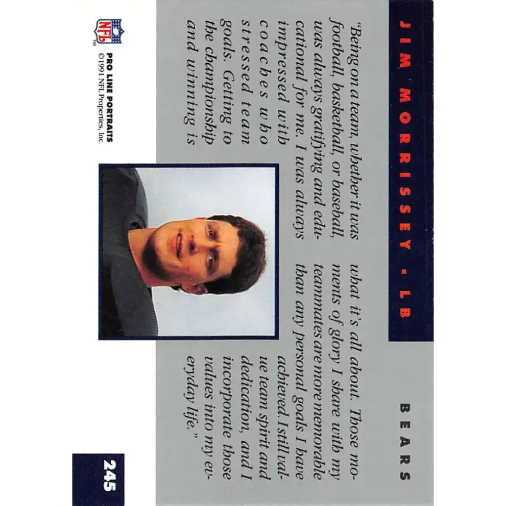 1991 Pro Line Portraits #245 Jim Morrissey EX-NM RC Rookie Chicago Bears Football Card - Football Card Single