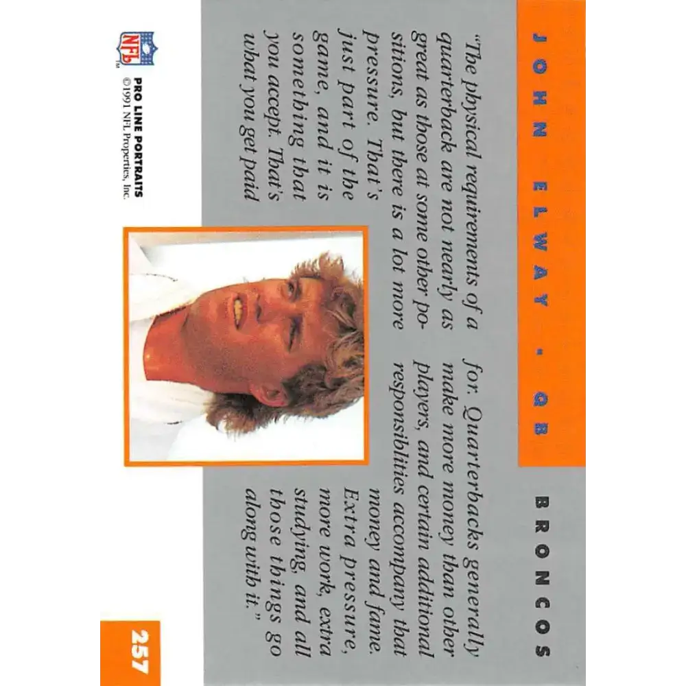 1991 Pro Line Portraits #257 John Elway EX-NM Denver Broncos Football Card - Football Card Single