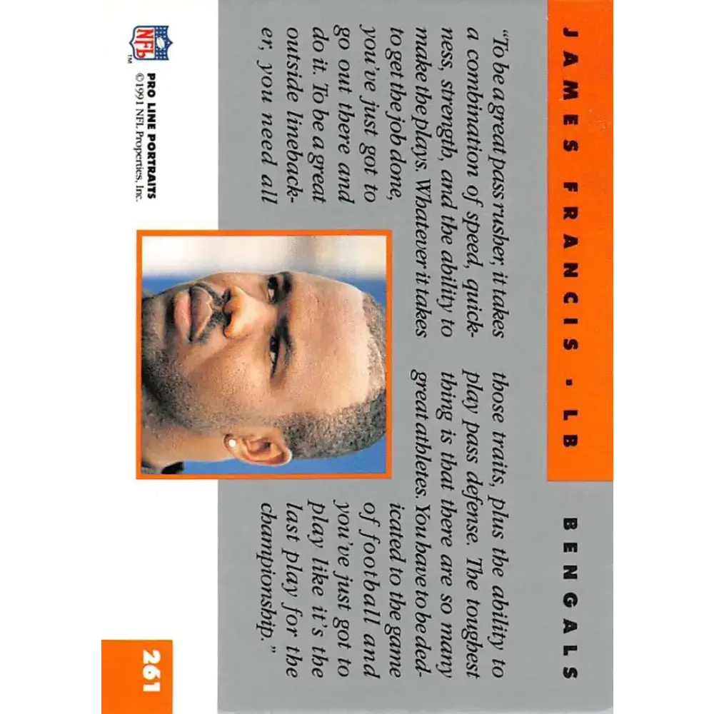 1991 Pro Line Portraits #261 James Francis EX-NM Cincinnati Bengals Football Card - Football Card Single