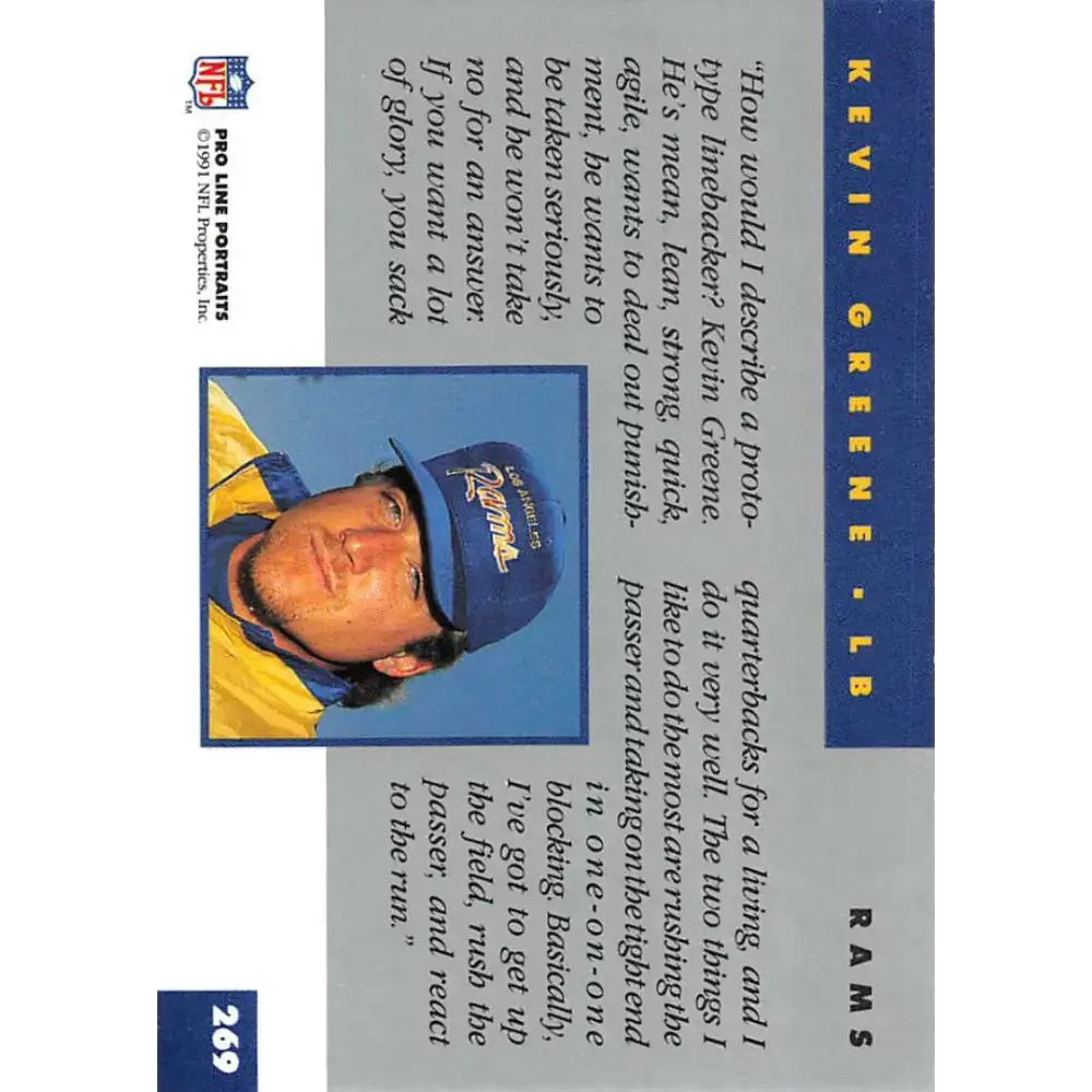1991 Pro Line Portraits #269 Kevin Greene EX-NM Los Angeles Rams Football Card - Football Card Single