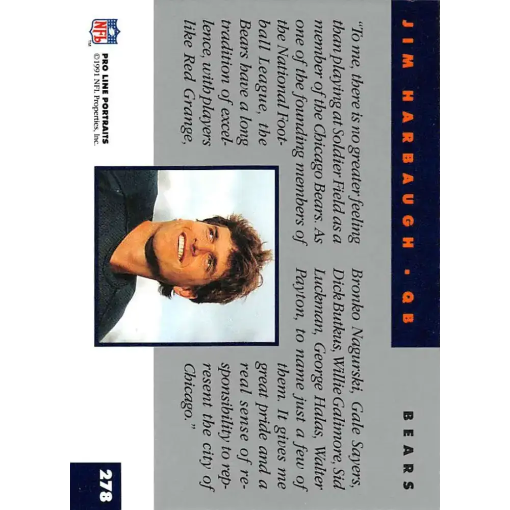 1991 Pro Line Portraits #278 Jim Harbaugh EX-NM Chicago Bears Football Card - Football Card Single