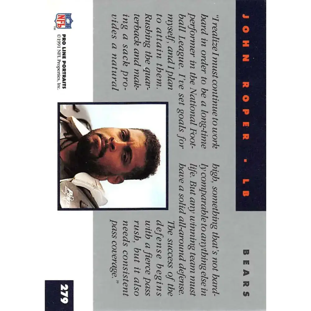 1991 Pro Line Portraits #279 John Roper EX-NM Chicago Bears Football Card - Football Card Single