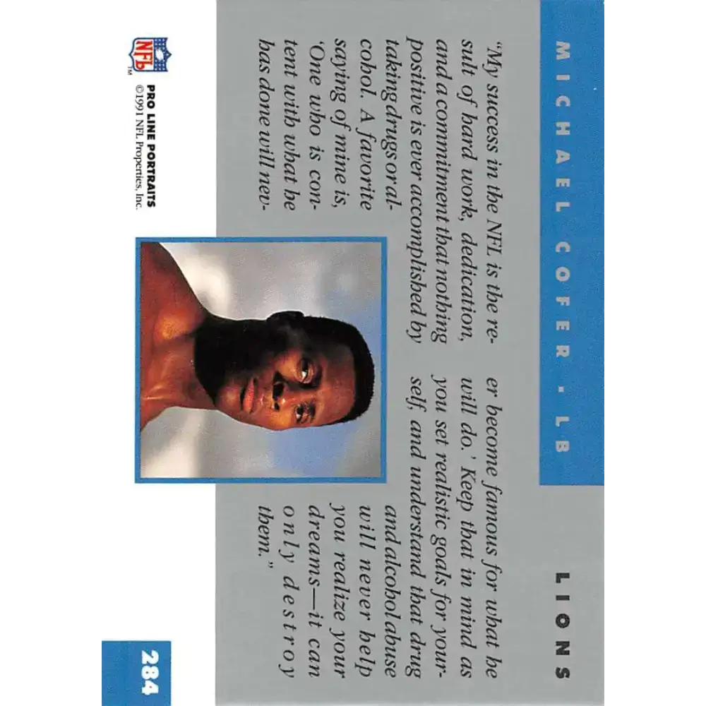 1991 Pro Line Portraits #284 Michael Cofer EX-NM Detroit Lions Football Card - Football Card Single
