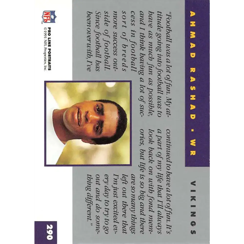1991 Pro Line Portraits #290 Ahmad Rashad EX-NM Minnesota Vikings Football Card - Football Card Single