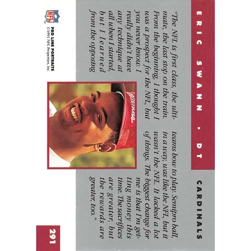 1991 Pro Line Portraits #291 Eric Swann EX-NM RC Rookie Phoenix Cardinals Football Card - Football Card Single