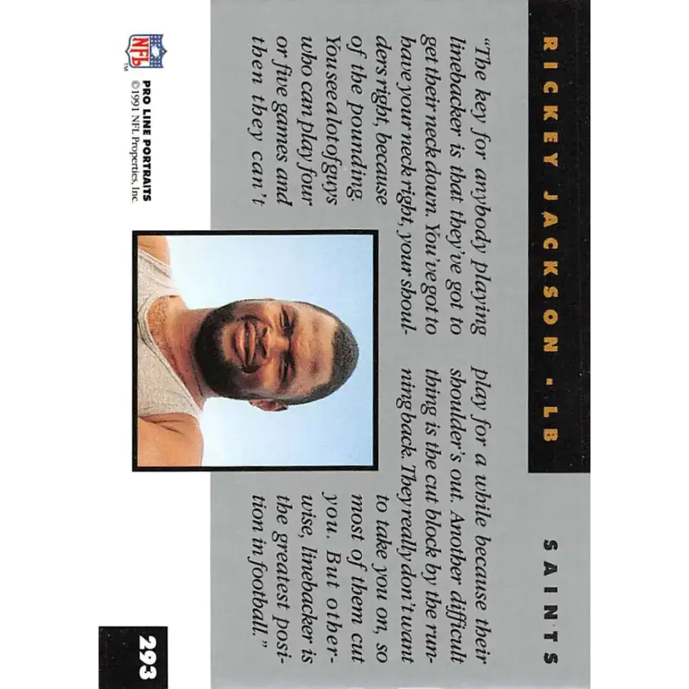 1991 Pro Line Portraits #293 Rickey Jackson EX-NM New Orleans Saints Football Card - Football Card Single