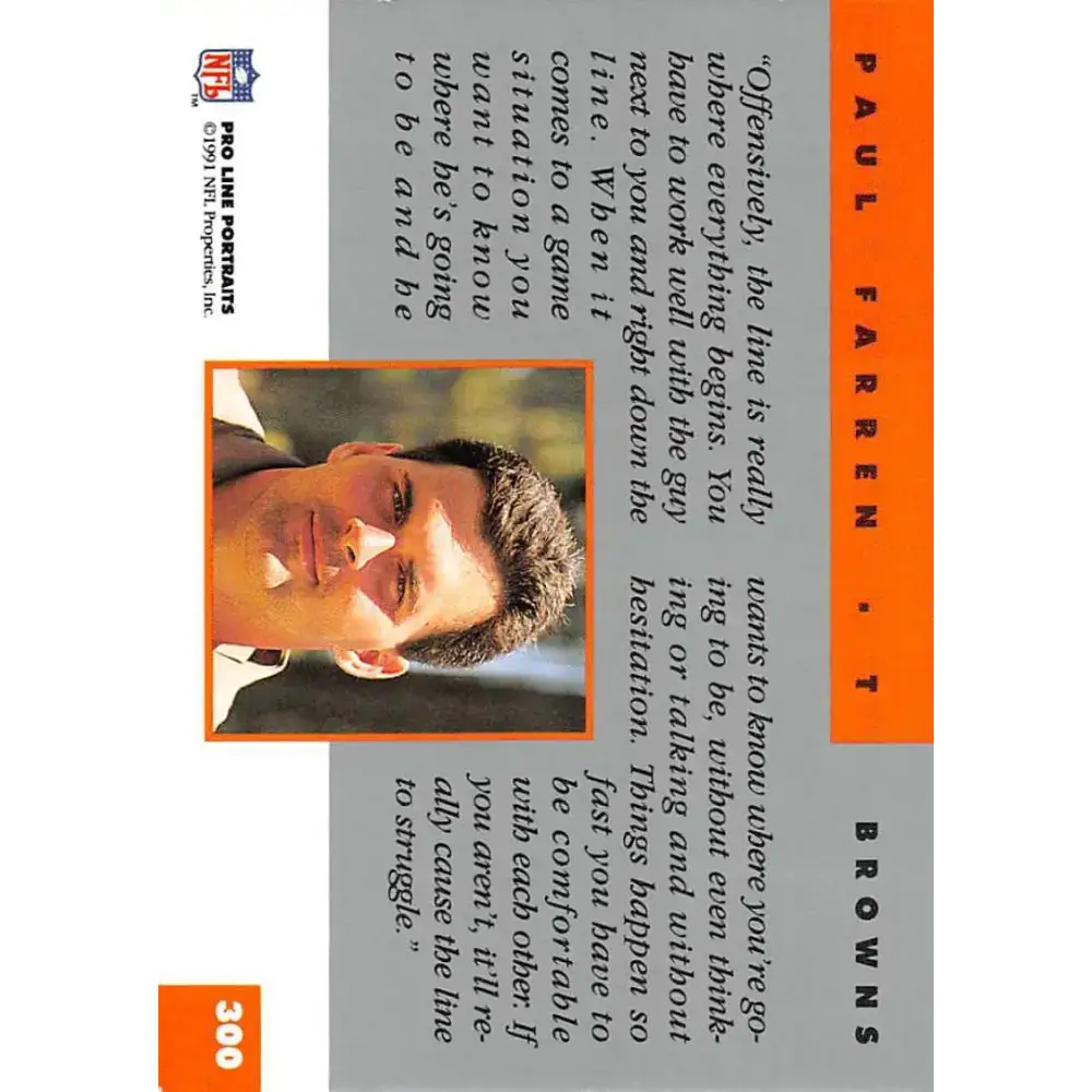 1991 Pro Line Portraits #300 Paul Farren EX-NM Cleveland Browns Football Card - Football Card Single
