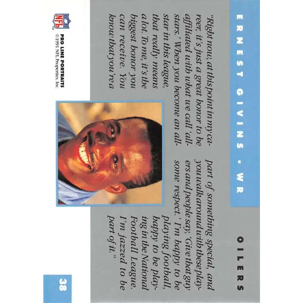 1991 Pro Line Portraits #38 Ernest Givins EX-NM Houston Oilers Football Card - Football Card Single