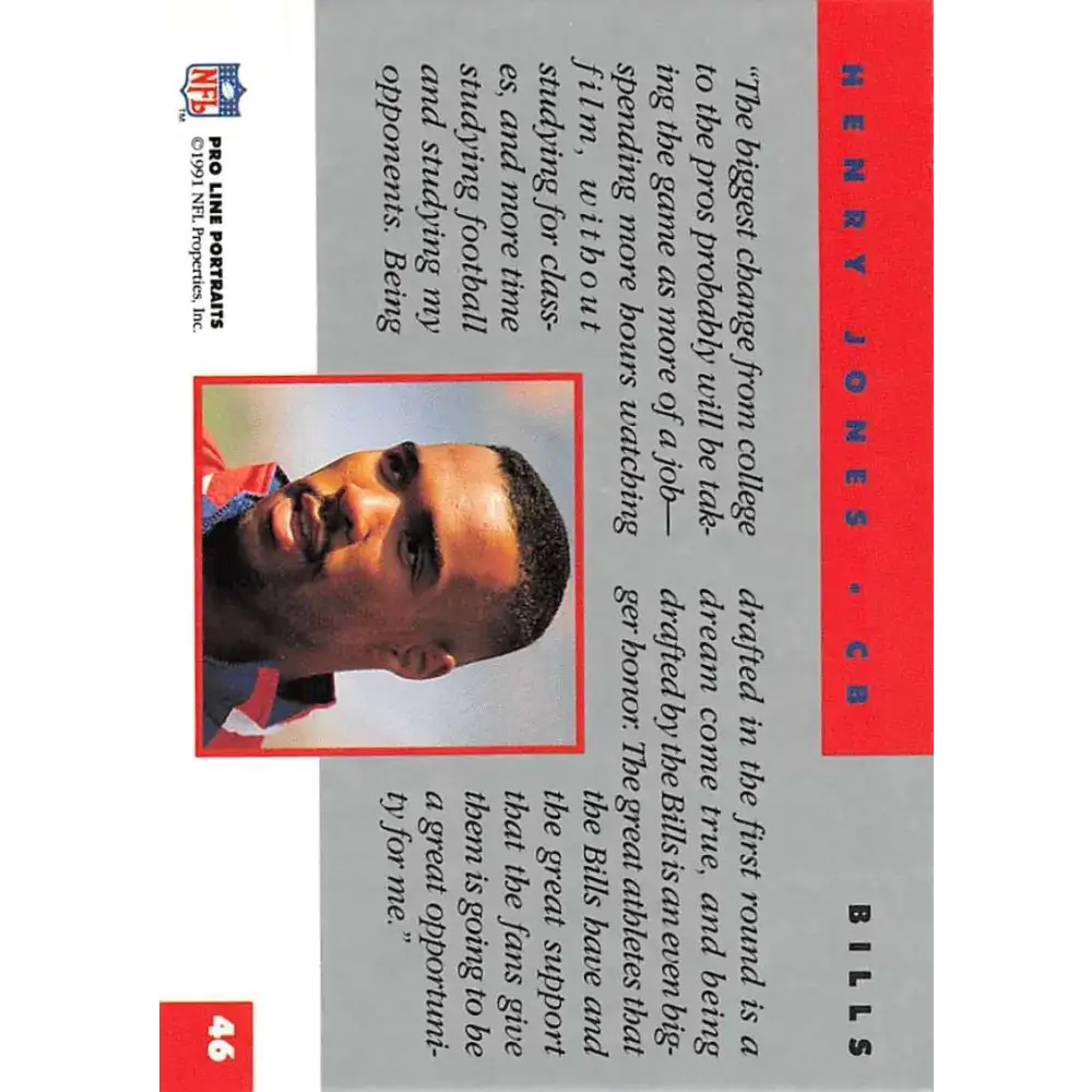 1991 Pro Line Portraits #46 Henry Jones EX-NM RC Rookie Buffalo Bills Football Card - Football Card Single