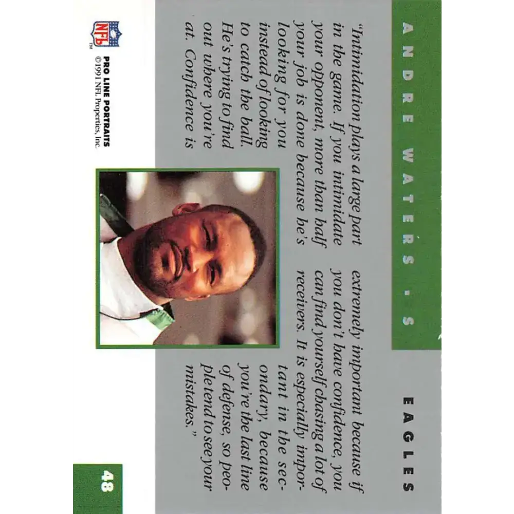 1991 Pro Line Portraits #48 Andre Waters EX-NM Philadelphia Eagles Football Card - Football Card Single
