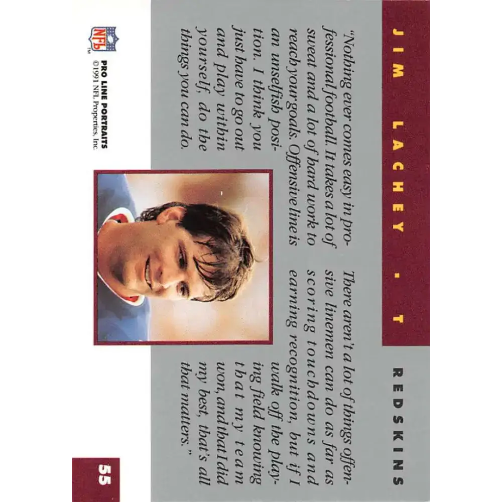 1991 Pro Line Portraits #55 Jim Lachey EX-NM Washington Redskins Football Card - Football Card Single