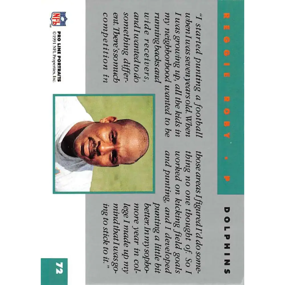 1991 Pro Line Portraits #72 Reggie Roby EX-NM Miami Dolphins Football Card - Football Card Single
