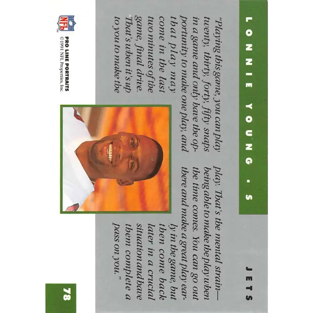 1991 Pro Line Portraits #78 Lonnie Young EX-NM New York Jets Football Card - Football Card Single