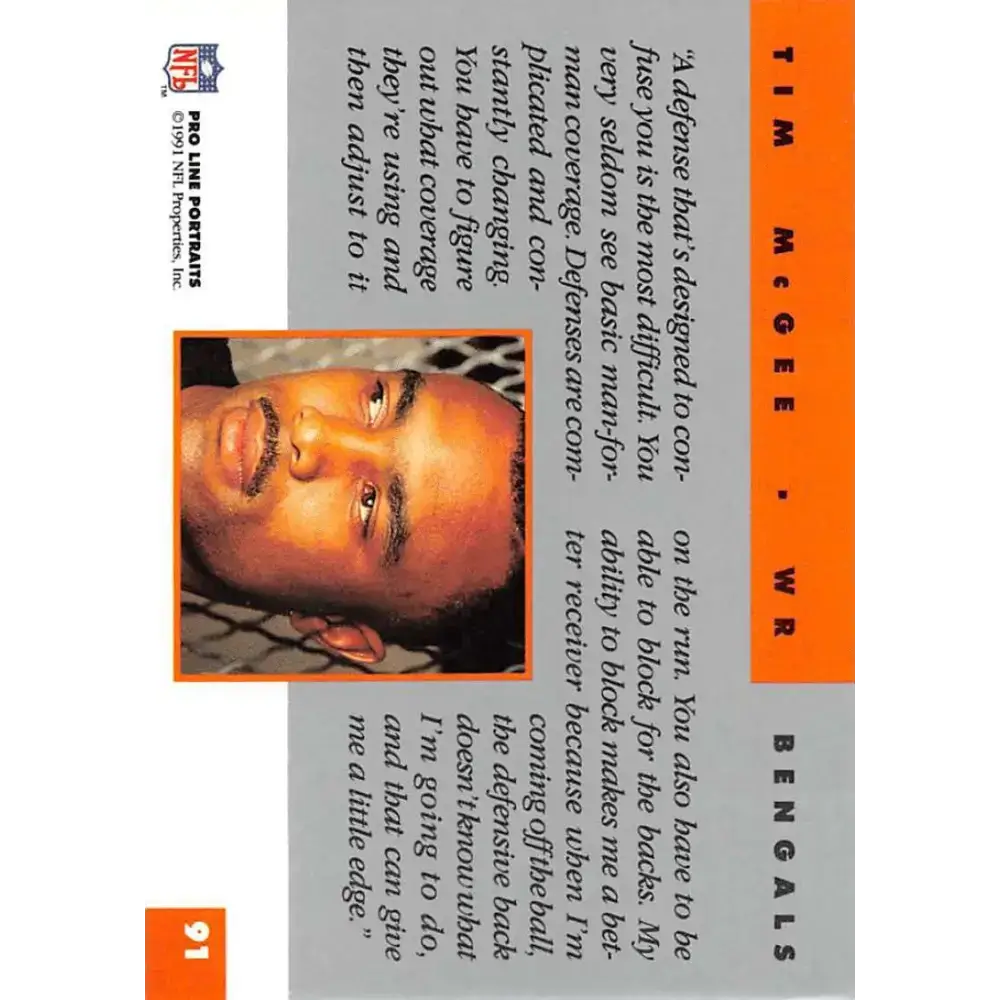 1991 Pro Line Portraits #91 Tim McGee EX-NM Cincinnati Bengals Football Card - Football Card Single