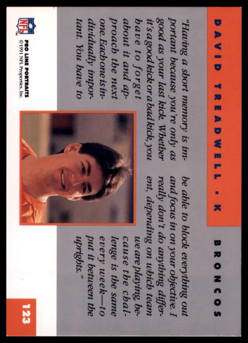 1991 Pro Line Portraits David Treadwell 123 Denver Broncos NM - Football Card Single