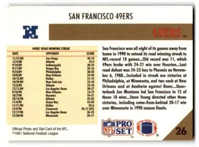 1991 Pro Set #26 San Francisco 49ers - Football Card Single