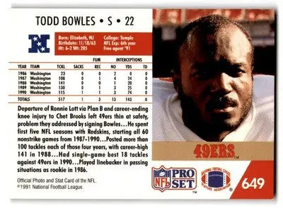 1991 Pro Set #649 Todd Bowles - Football Card Single