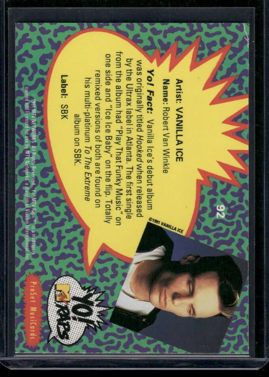 1991 ProSet MusicCards Yo! MTV Raps Vanilla Ice #92 - Non-Sports Card Single
