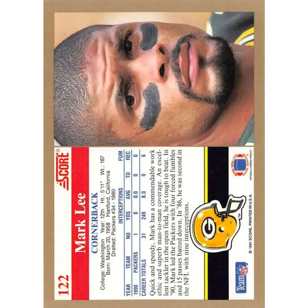 1991 Score #122 Mark Lee EX Excellent Green Bay Packers Football Card - Football Card Single