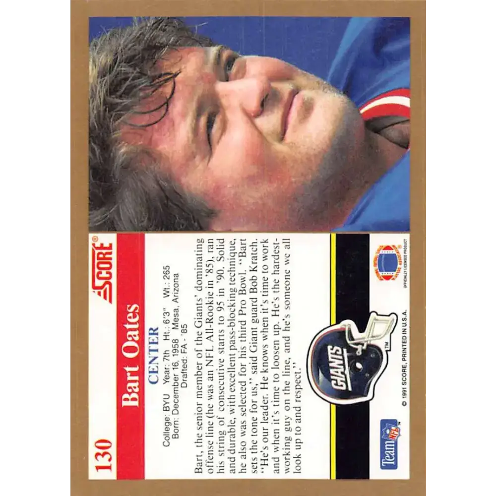1991 Score #130 Bart Oates EX Excellent New York Giants Football Card - Football Card Single