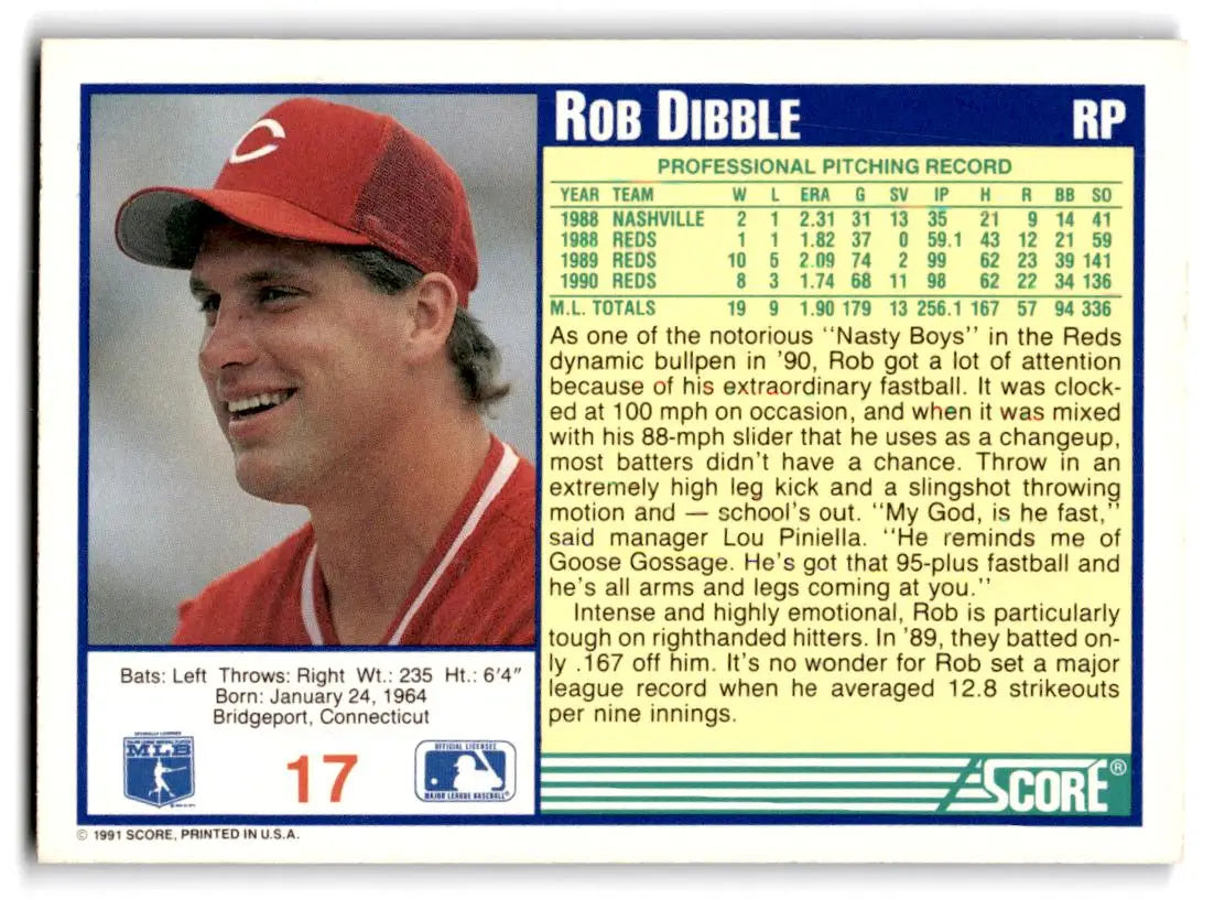 1991 Score #17 Rob Dibble - Baseball Card Single
