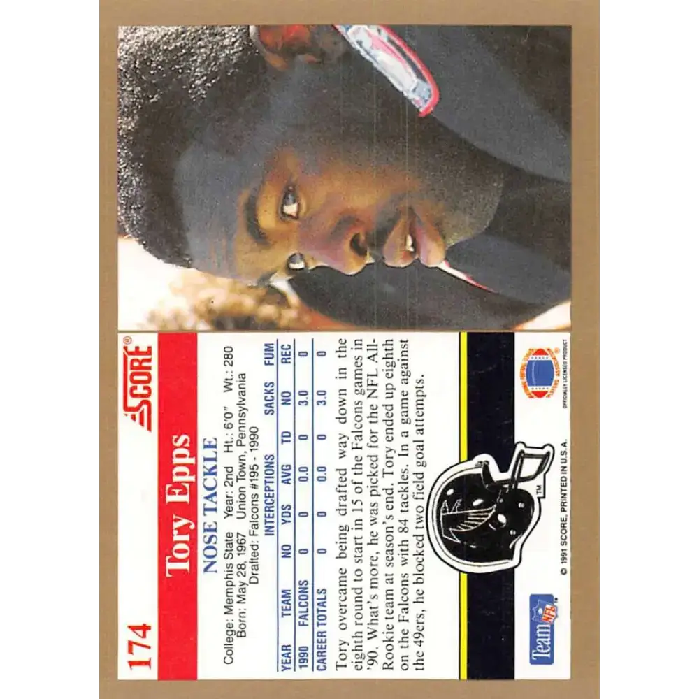 1991 Score #174 Tory Epps EX Excellent Atlanta Falcons Football Card - Football Card Single