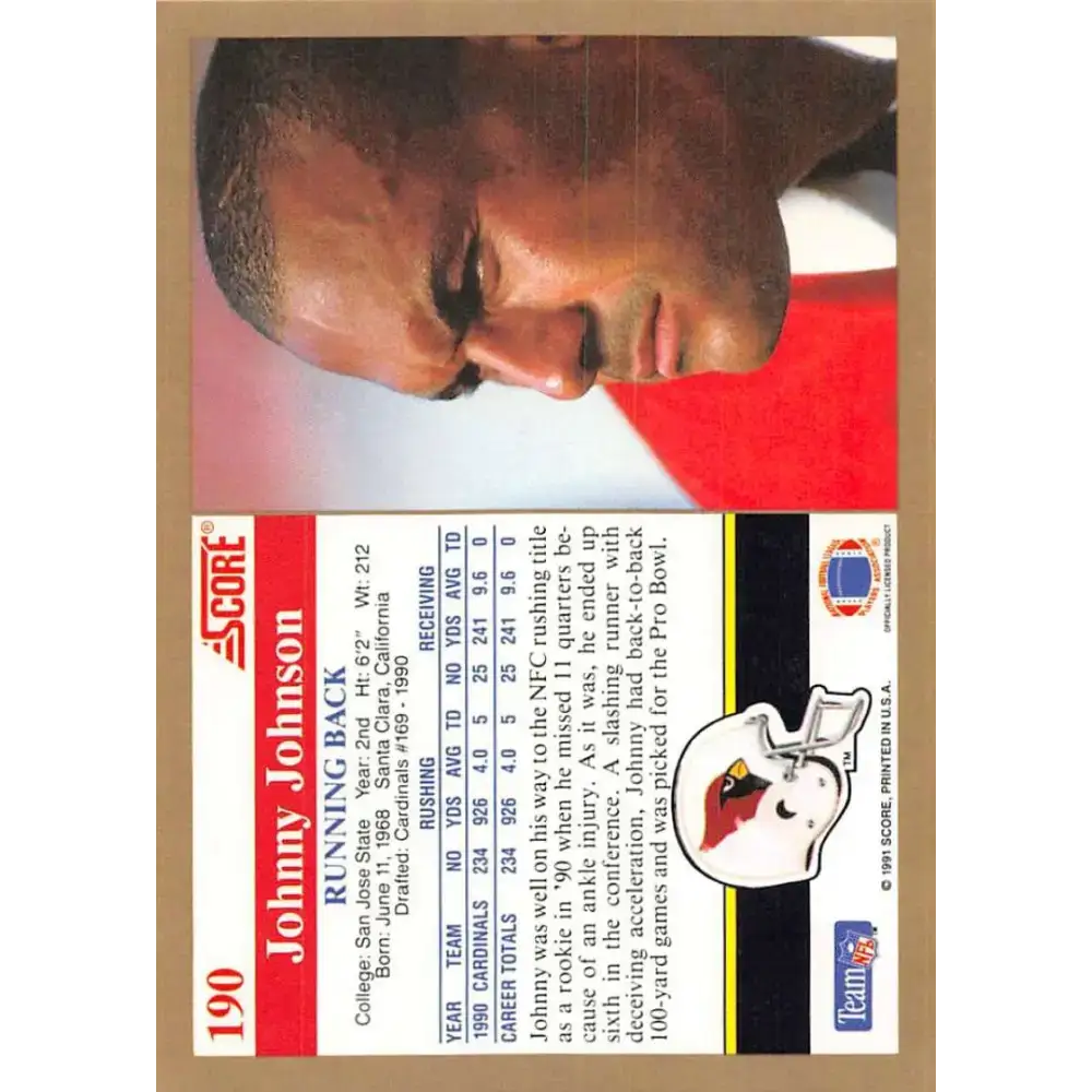 1991 Score #190 Johnny Johnson EX Excellent Phoenix Cardinals Football Card - Football Card Single