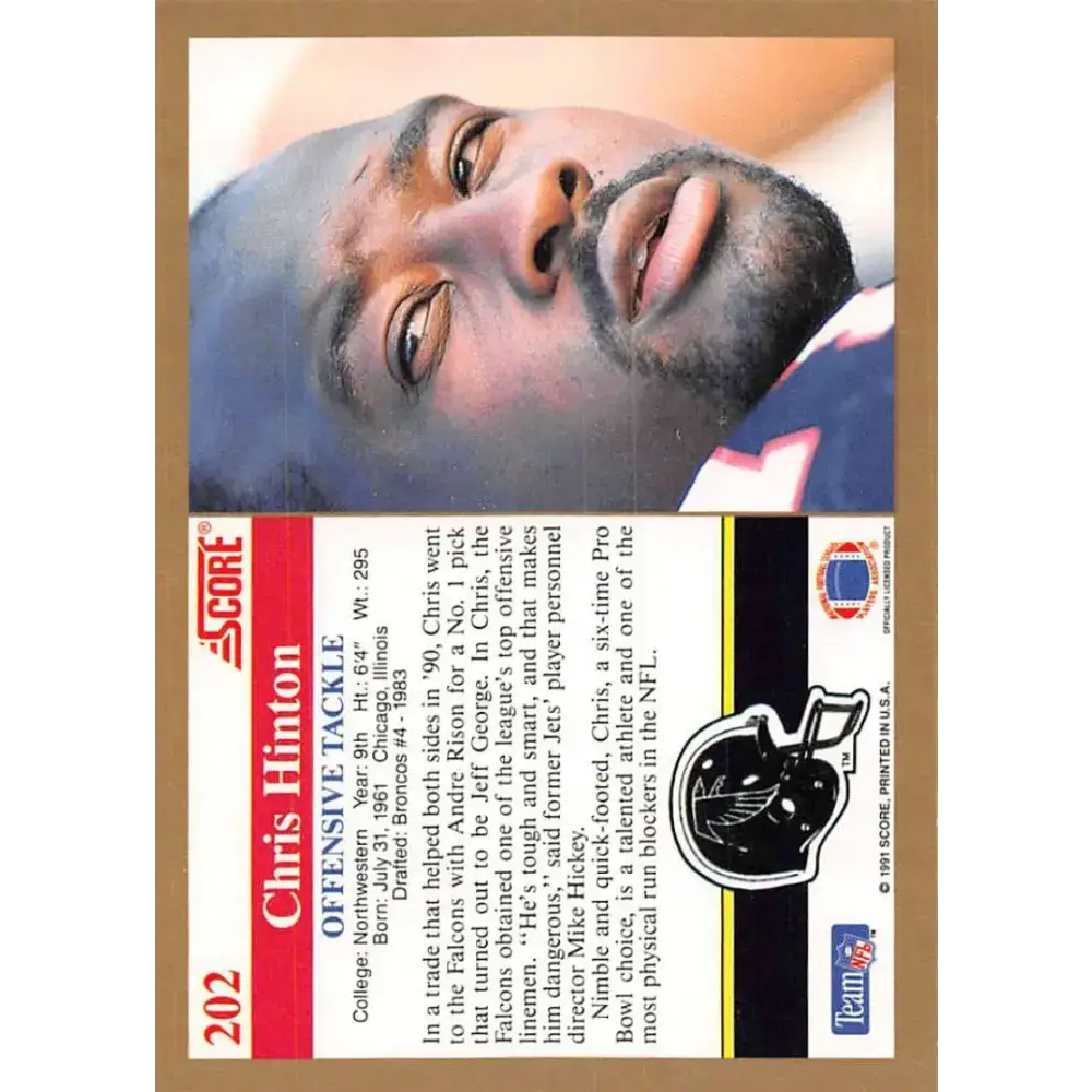 1991 Score #202 Chris Hinton EX Excellent Atlanta Falcons Football Card - Football Card Single