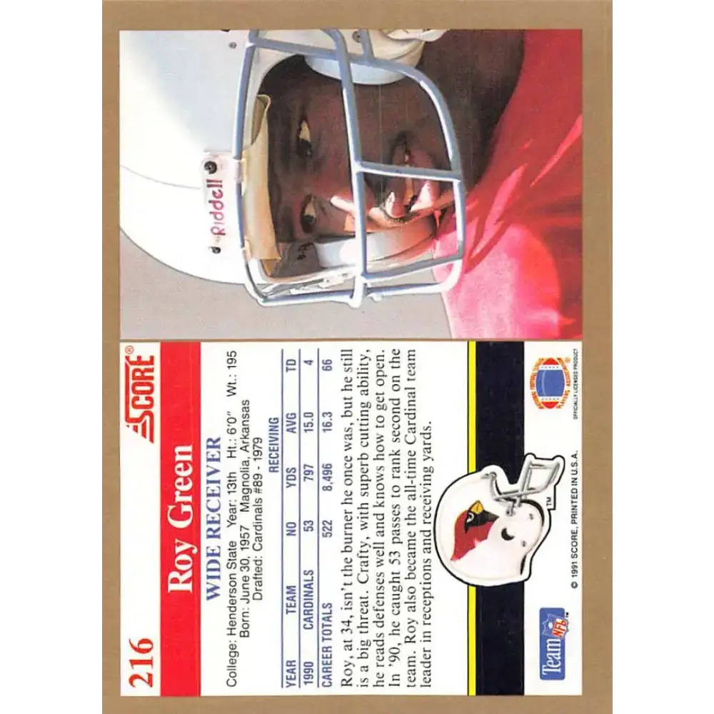 1991 Score #216 Roy Green EX Excellent Phoenix Cardinals Football Card - Football Card Single