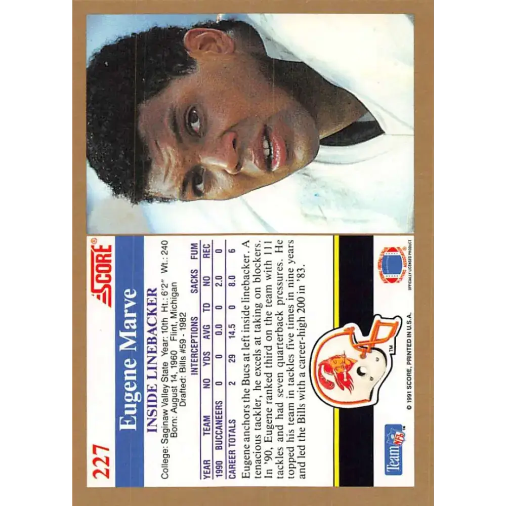 1991 Score #227 Eugene Marve EX Excellent Tampa Bay Buccaneers Football Card - Football Card Single