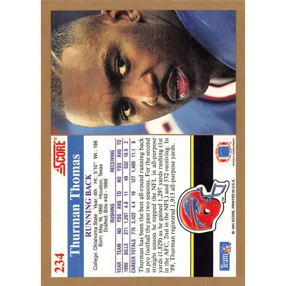 1991 Score #234 Thurman Thomas EX Excellent Buffalo Bills Football Card - Football Card Single