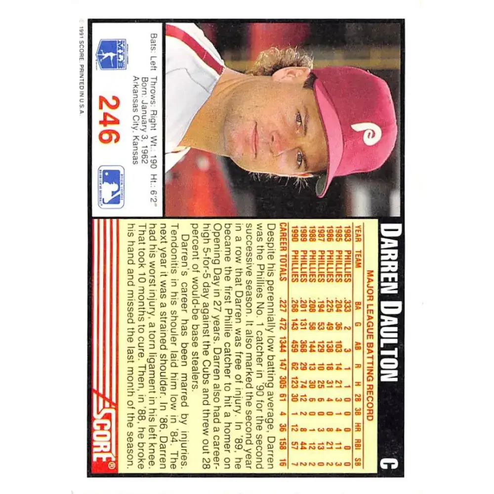1991 Score #246 Darren Daulton NM-MT Philadelphia Phillies Baseball Card - Baseball Card Single