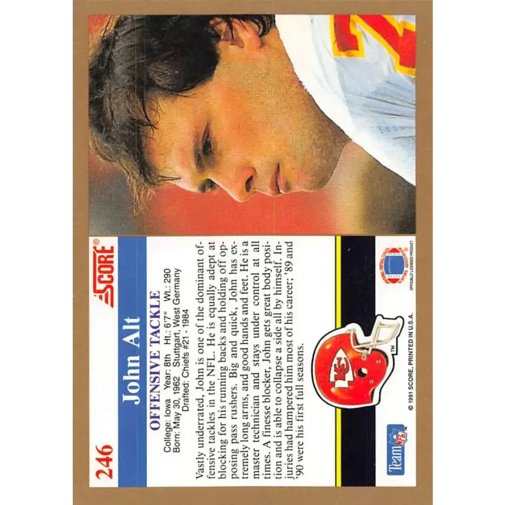 1991 Score #246 John Alt EX Excellent Kansas City Chiefs Football Card - Football Card Single